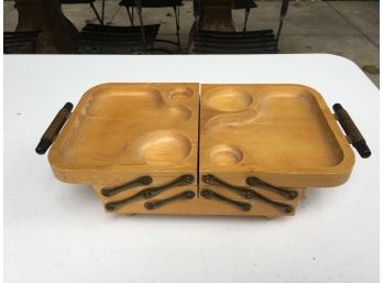 Vintage Karoff Original Hardwood Expanding Condiment Platter