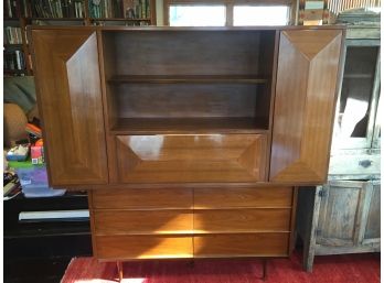 Mid Century Modern Two Piece Bar And Credenza, Chest Of Drawers And Bar Top