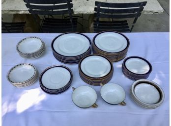 Rosenthal Cobalt And Gold Sixty Piece Fine China Dinner Service (See Additional Photos For All Pieces)