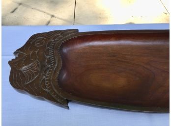 Beautiful Carved Wood Four Compartment Fish Motif Serving Bowl