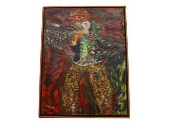 Syd Solomon's Art Student And Friend William Scher Signed Oil On Board Abstract Art Painting 'Firebird'