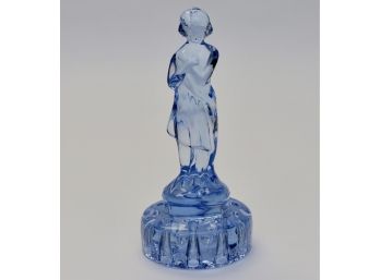 Vintage 1930s Cambridge Glass Co. Moonlight Blue Draped Lady Figural Flower Frog