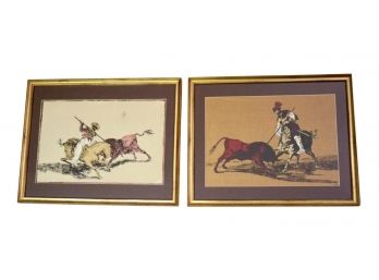 Two Framed Bull Fighting Lithographs
