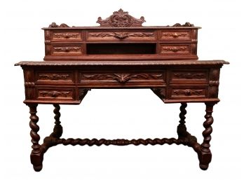 Antique 17th Century Gothic Carved Wood Desk With Slide Out Desk Top