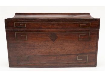 Antique Wood Vanity Box With Brass Inlay