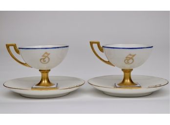 Set Of Two JPL France Pedestal Tea Cups And Saucers