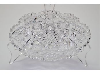 Signed Hawkes American Brilliant Cut Glass Crystal Oval Bowl/Trinket Dish