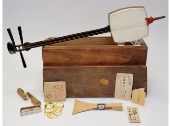 Japanese Shamisen In Original Wooden Box