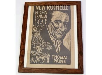 Jon Nielson Historic Woodcuts New Rochelle Bicentennial 1776-1976 Thomas Paine + Button Pin
