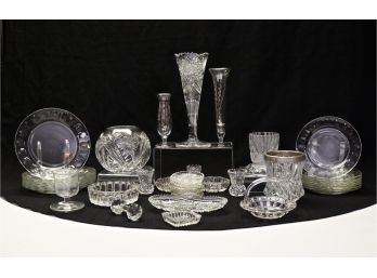 Collection Of Vintage Arcoroc Glass Plates, Cut Crystal Vase And More