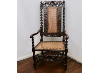 Antique 18th Century English Carved Wood And Cane Chair