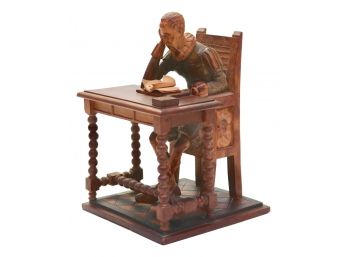 Vintage Ouro Espana Carved Wooden Don Quixote Sitting At Desk