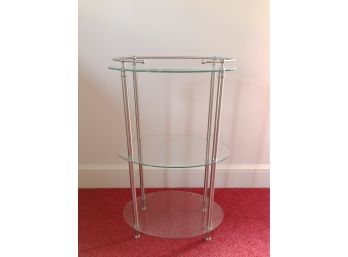 Glass And Nickel Finish Bathroom Or Mini Bar Shelf Unit - Great Lines!  18.5 X 12 X 31