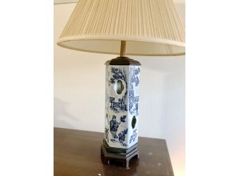 Beautiful Qinghua Chinese Porcelain Lamp With Wood Base  -  29'H