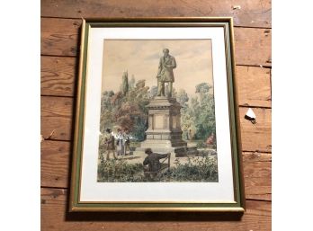 Original  Watercolor Unsigned - Matted In Gilt Frame With Green Inset 25 X 31