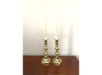 Elegant Colonial Style Brass Candlesticks - Lovely Condition - 9'H