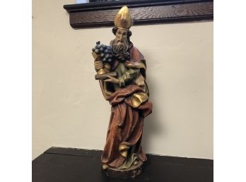 Wooden Carved & Painted Statue Of Saint Augustine - 20.5'H