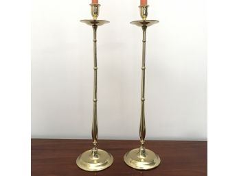 VERY Tall Brass Candleholders - Lovely Slender Design - 21'H