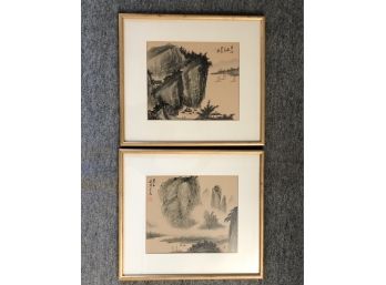 Pair Of Original Ink On Paper In Gilt Frames - Signed