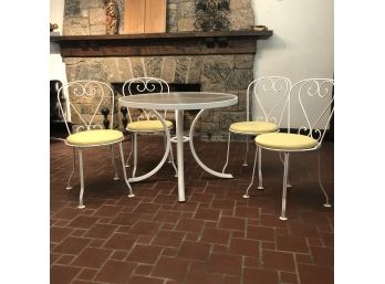Outdoor Round White Table And 4 Sweet Vintage Chairs