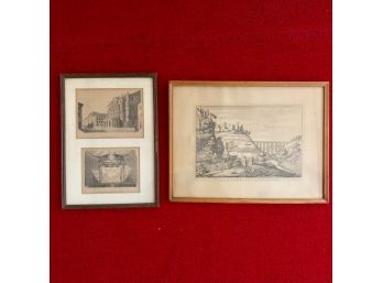 Two Italian Framed Prints - Aqueduct And Milan Opera