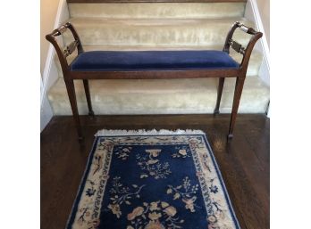 Antique Swiss Bench With Blue Velvet  Seat - 43'L - Charming