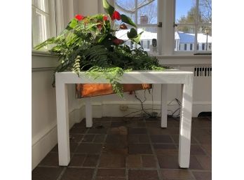 Vintage Square Wooden Table With Triangular Copper Planter - Live Plants Included