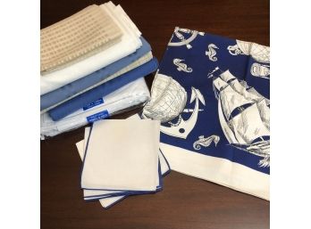 Large Lot Of Vintage Linens Including Nautical Themed - Assorted Fabrics