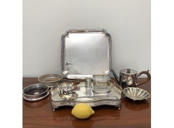 Silver Plate Collection - Footed Tray, Platter, Bowls, Wine Coaster, Teapot And More