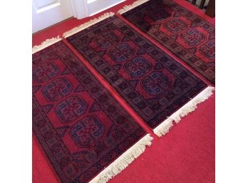 Three Wool Area Rugs With Fringe - 4' X 2' - Good Condition.