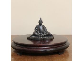 Bronze Ceremonial Figure Man On Rosewood Stand - Signed