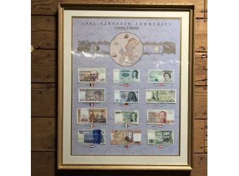 Limited Edition 1992 European Community Currency Collection - COA - Double Matted In Gilt Frame  34 X 27