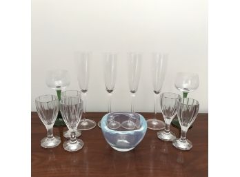 Orrefors Bowl & Assorted Crystal Glasses - Champagne Flutes, Cordials & Tall Wine By Cristallerie Zwiesel