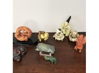 Assorted Nezuko Carving Miniatures Collection - Jade, Bone, Coral Plus - 9PC Lot