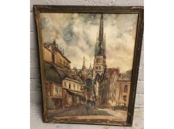 Watercolor Street Scene Signed A. Crespin