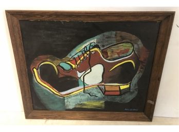 Framed Shoe Painting Oil On Board