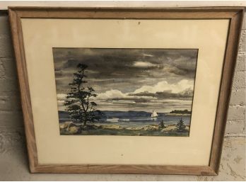 Framed Lake Scene Watercolor Signed K.k Stowell