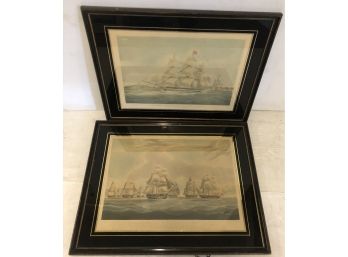 Two Framed Painted Engravings Of Ships