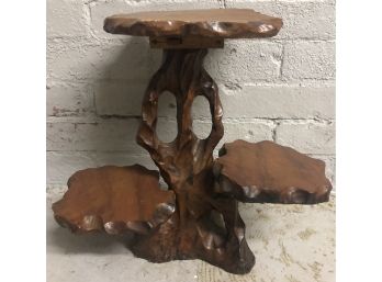 Three Tier Hand Carved Wooden Plant Stand