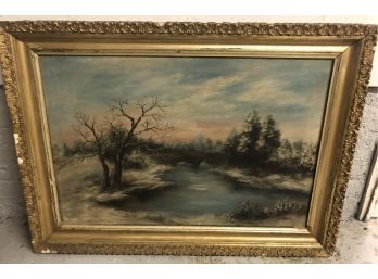 Oil On Canvas Winter Landscape Signed Copp