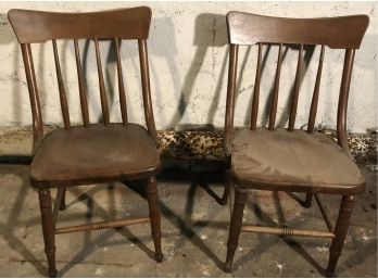 Matching Pair Of Wooden Children's Chairs