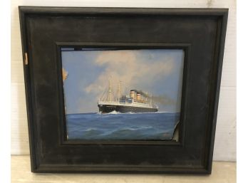 Oil On Board Ship Painting