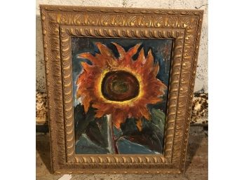 Framed Oil On Board Sunflower Painting