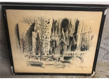 Mid Century Street Scene Lithograph Signed