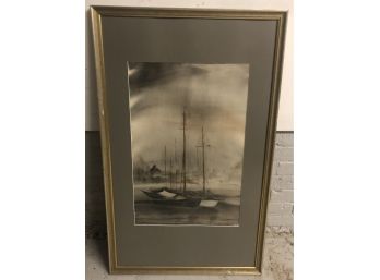 Framed Watercolor Of Ships Signed Pat Kinsey