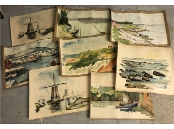 Lot Of Unframed Watercolor Waterscapes