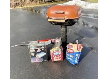 Old School Style MECO Charcoal Grill With Utensils And Charcoal Starter