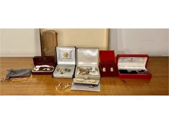 Box With Cufflinks, Tie Pins, Tie Tacks And A Shoe Brush