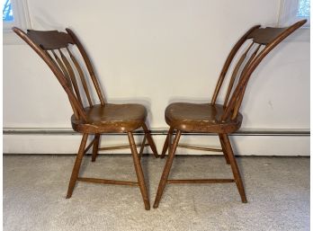 Two Antique Small Spindle Back Wooden Chairs