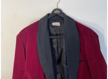 B. Altman Red Velvet Smoking Jacket With Black Tie Sash